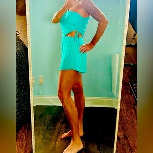 Never worn. Superdown size Medium one shoulder romper. Aqua blue.
